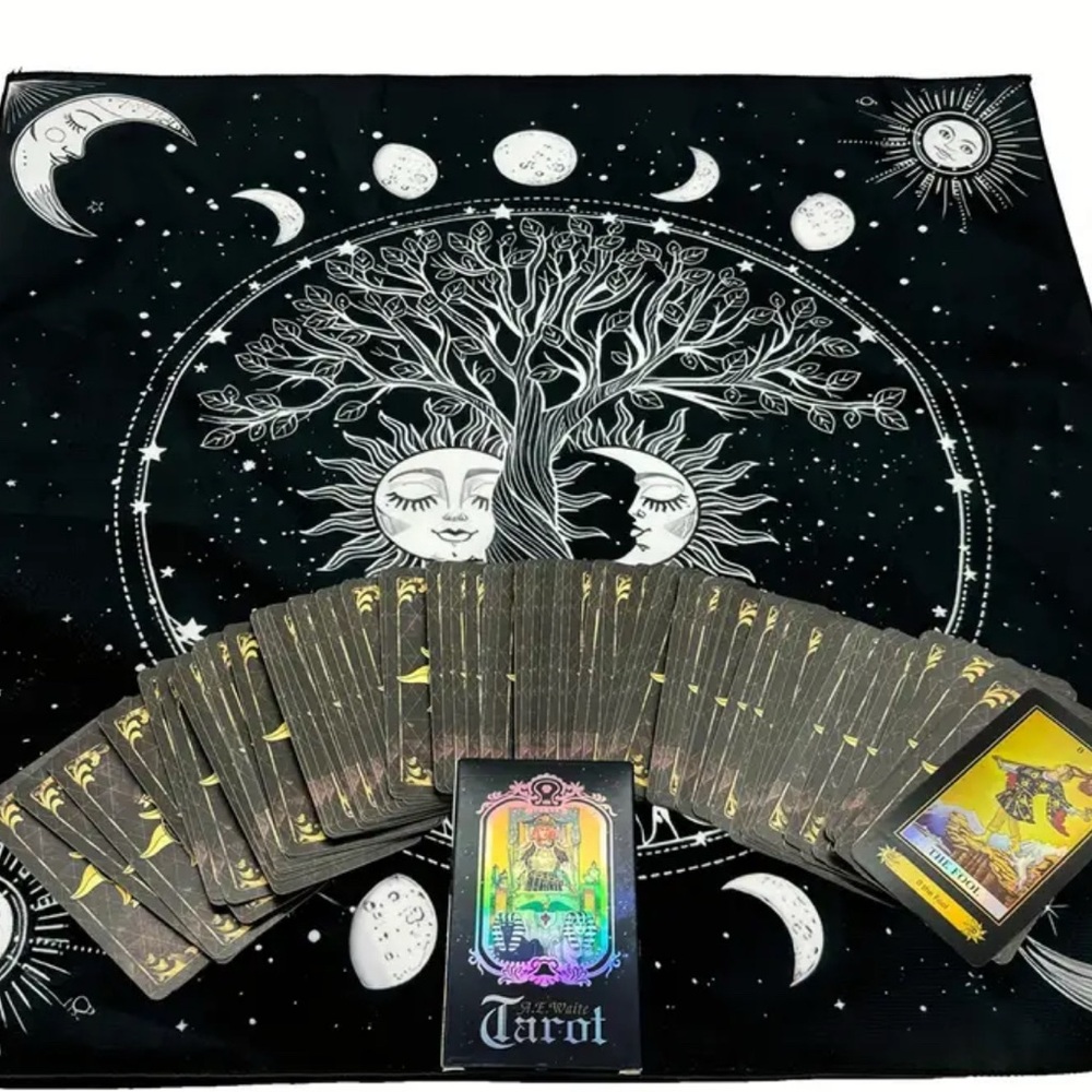 Mystical Black and White Tarot Set with Bag - Picture 2 of 4